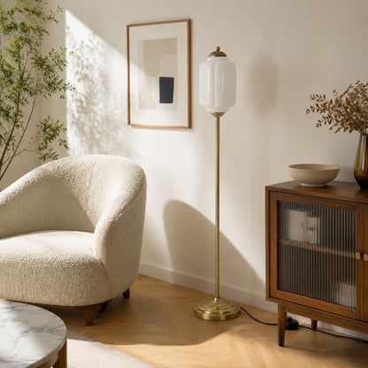 Eloise Textured Glass Pumpkin-Inspired Floor Lamp - Organic Artistry and Retro Style for Living Rooms