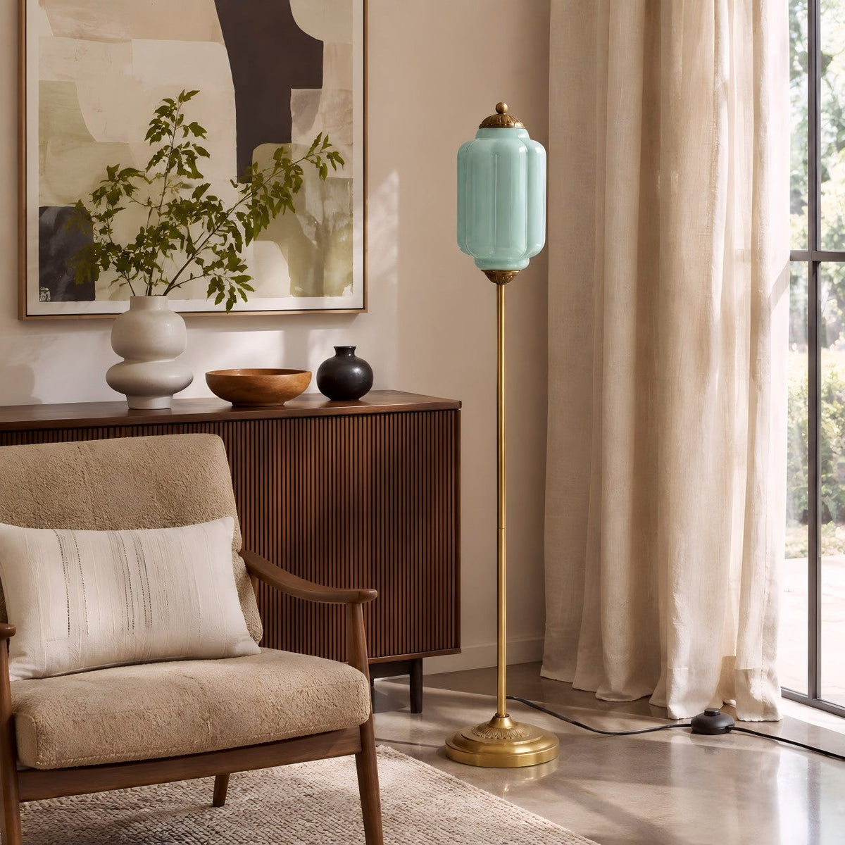 Eloise Textured Glass Pumpkin-Inspired Floor Lamp - Organic Artistry and Retro Style for Living Rooms