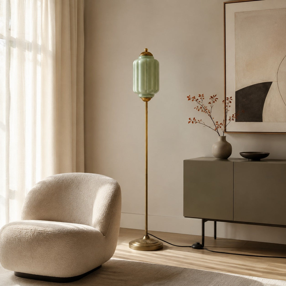 Eloise Textured Glass Pumpkin-Inspired Floor Lamp - Organic Artistry and Retro Style for Living Rooms