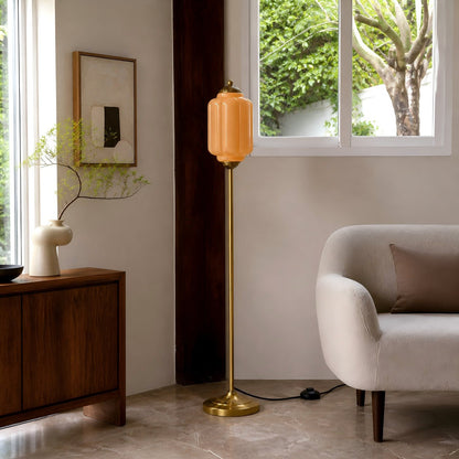 Eloise Textured Glass Pumpkin-Inspired Floor Lamp - Organic Artistry and Retro Style for Living Rooms