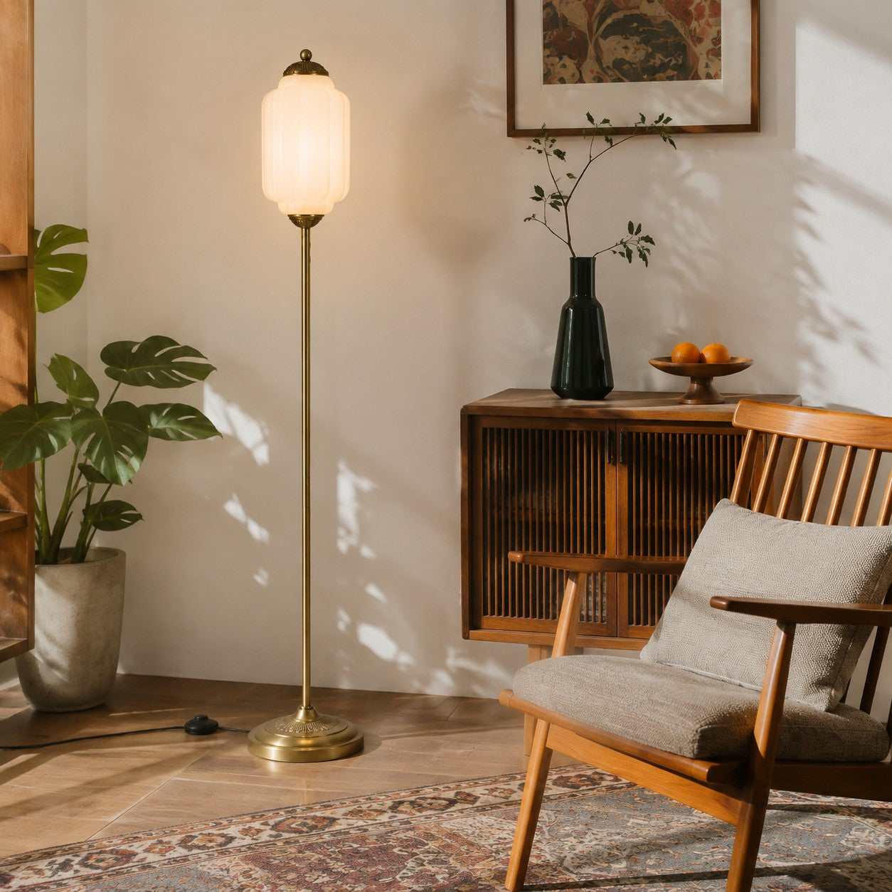 Eloise Textured Glass Pumpkin-Inspired Floor Lamp - Organic Artistry and Retro Style for Living Rooms