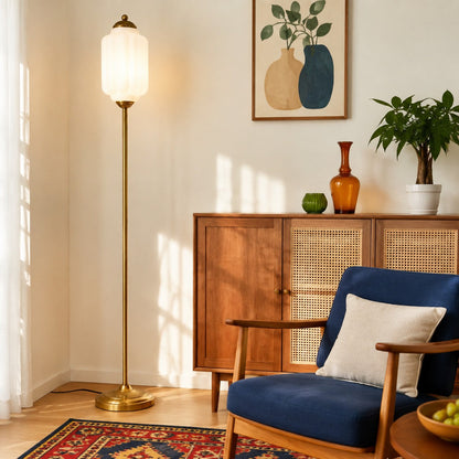 Eloise Textured Glass Pumpkin-Inspired Floor Lamp - Organic Artistry and Retro Style for Living Rooms
