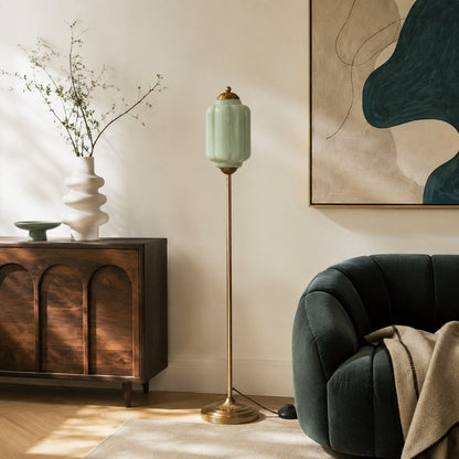 Eloise Textured Glass Pumpkin-Inspired Floor Lamp - Organic Artistry and Retro Style for Living Rooms