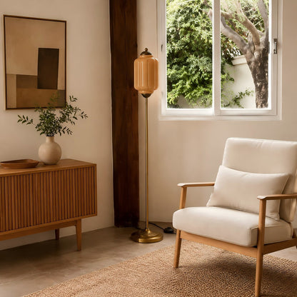 Eloise Textured Glass Pumpkin-Inspired Floor Lamp - Organic Artistry and Retro Style for Living Rooms