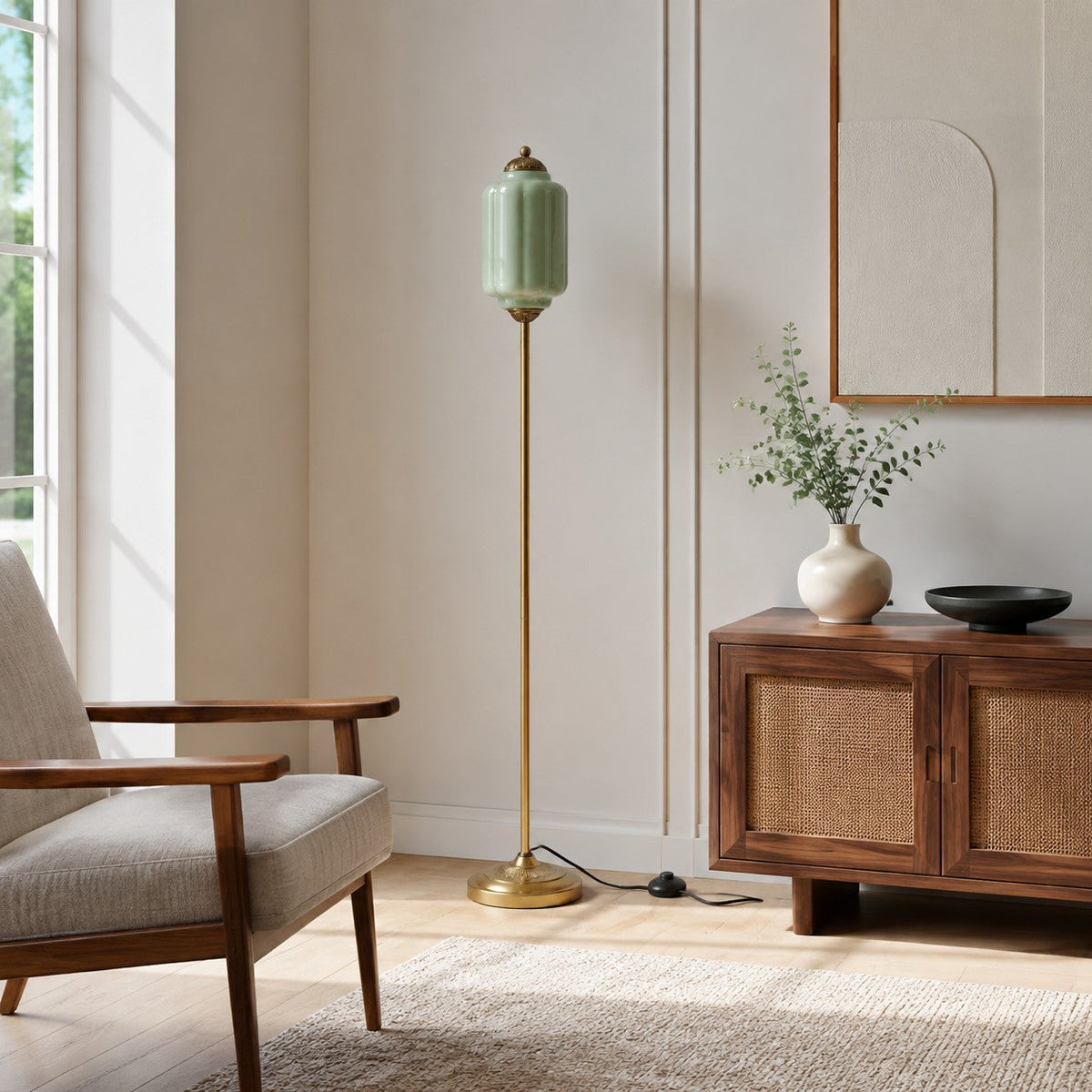 Eloise Textured Glass Pumpkin-Inspired Floor Lamp - Organic Artistry and Retro Style for Living Rooms