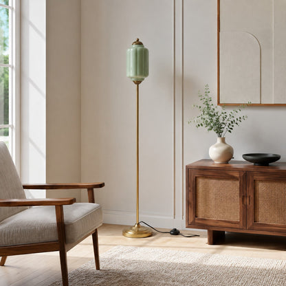 Eloise Textured Glass Pumpkin-Inspired Floor Lamp - Organic Artistry and Retro Style for Living Rooms