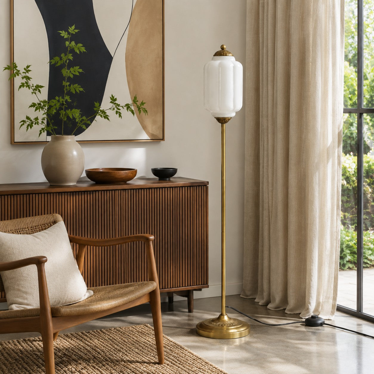 Eloise Textured Glass Pumpkin-Inspired Floor Lamp - Organic Artistry and Retro Style for Living Rooms