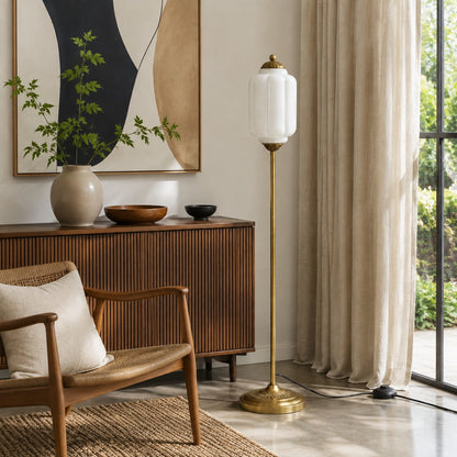 Eloise Textured Glass Pumpkin-Inspired Floor Lamp - Organic Artistry and Retro Style for Living Rooms