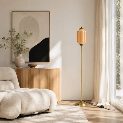Eloise Textured Glass Pumpkin-Inspired Floor Lamp - Organic Artistry and Retro Style for Living Rooms