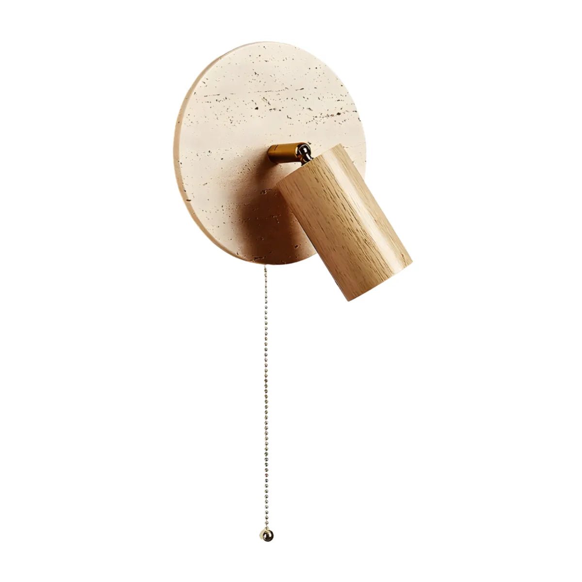 Zylinderförmige Wandleuchte aus Travertin im Wabi-Sabi-Stil mit Zugkettenschalter
