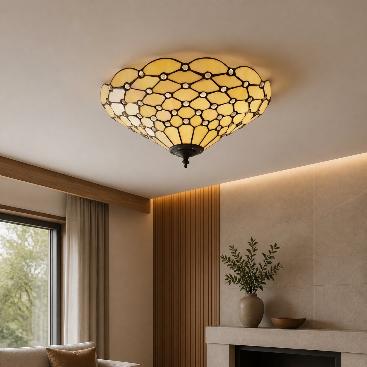 TF Pearl Handgefertigte Tiffany-Deckenleuchte – Art-Deco-Buntglasleuchte für Flur oder Wohnzimmer