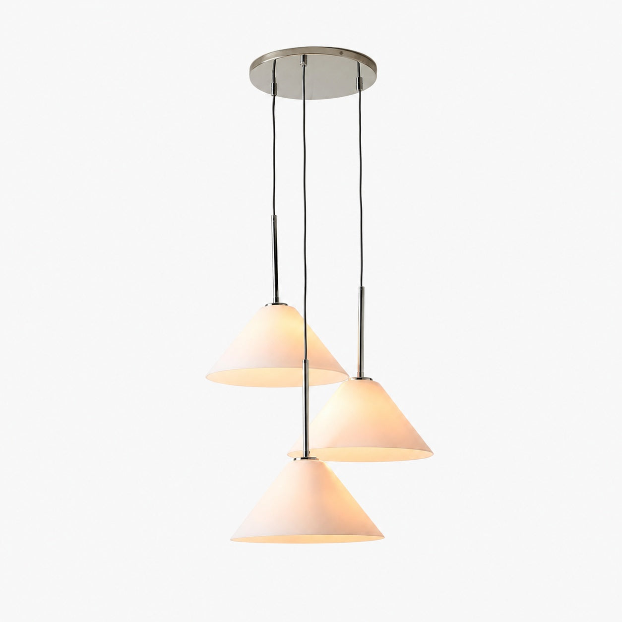 Conica 3-flammiger Kegel-Kronleuchter – Skulpturale Pendelleuchte aus Glas im modernen Stil
