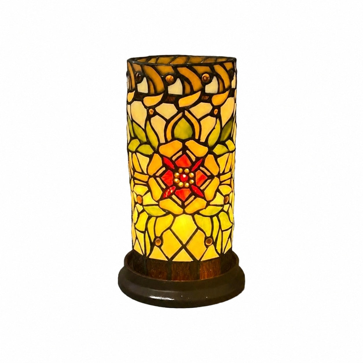 TF Angelique Tischleuchte im Jugendstil aus Buntglas – Handgefertigtes Blumendesign für das Wohnzimmer