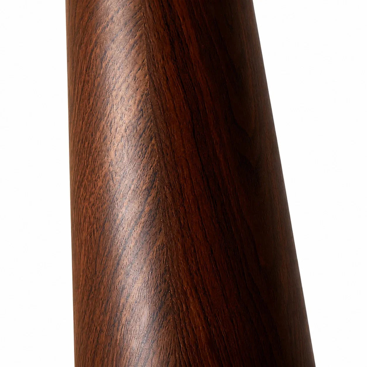 Close detail of the smooth wood grain tapered lamp base