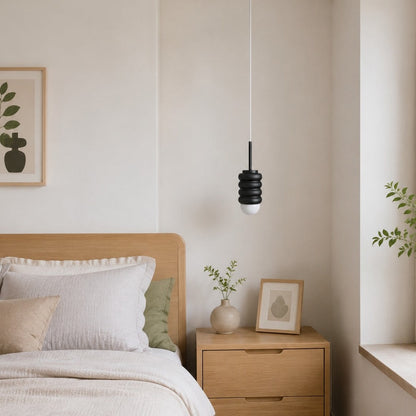 Iron Pendant Lamp with Ribbed Shade - Cream Style Light for Bedroom