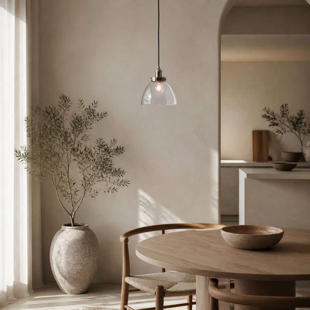 Novera Art Deco Kuppel-Hängeleuchte mit verstellbarer Höhe und Glasschirm - Wohnzimmer