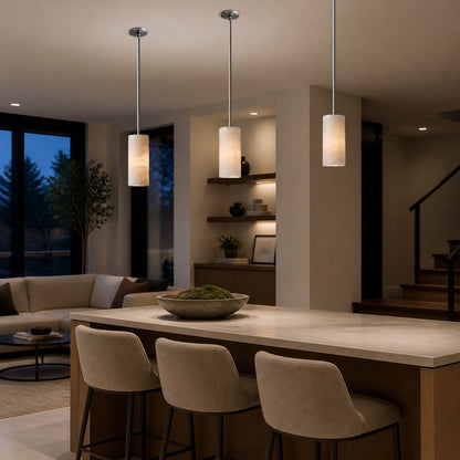 Hand Carved Alabaster Cylinder Pendant Light