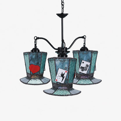 Alice-Inspired Stained Glass 3-Light Chandelier