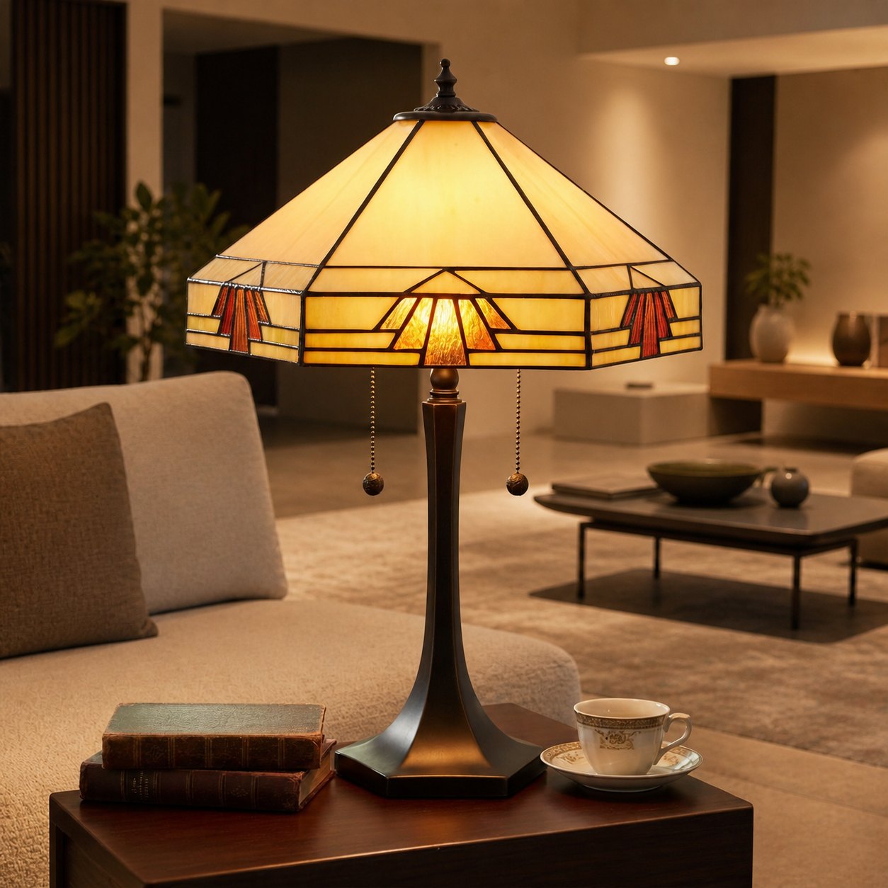 TF Nevada Geometrische Tischleuchte aus Buntglas – Tischlampe für Wohn- und Schlafzimmer