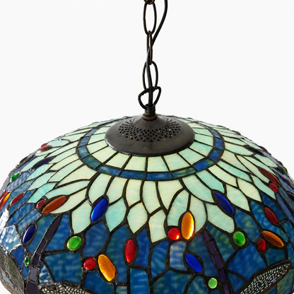 TF Dragonfly Blue Tiffany-Deckenleuchte – Jugendstil-Pendelleuchte aus Buntglas für Wohnzimmer