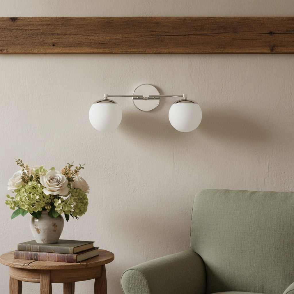 Glorica Glass Vanity Light - Art Deco Brass Wall Globe Fixture Modern