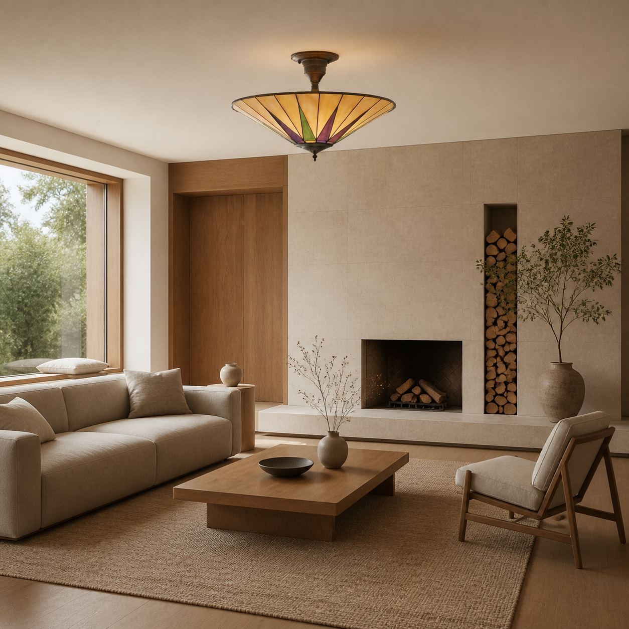 TF Dark Star Tiffany Ceiling Lamp – Stained Glass Star Design for Dining or Hall