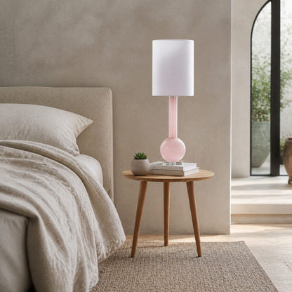 Savara Minimalistische Tischleuchte – Klare Glasform mit Stoffschirm für Schlafzimmer