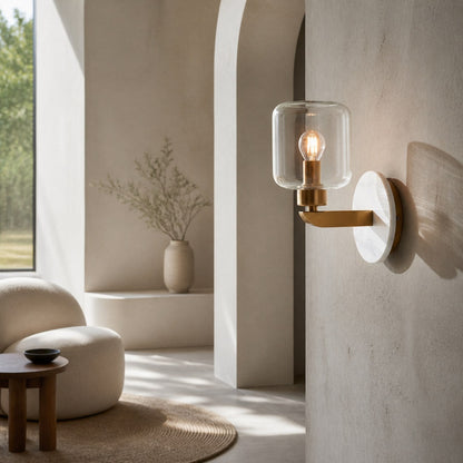 Korlisse Modern Marble Wall Light - Vintage Brass & Clear Glass Accent for Living Room and Hallway