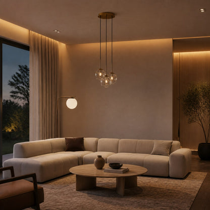 Glissora Hanging Light - Sculptural Cluster Design Tinted Glass and Metal for Entryway