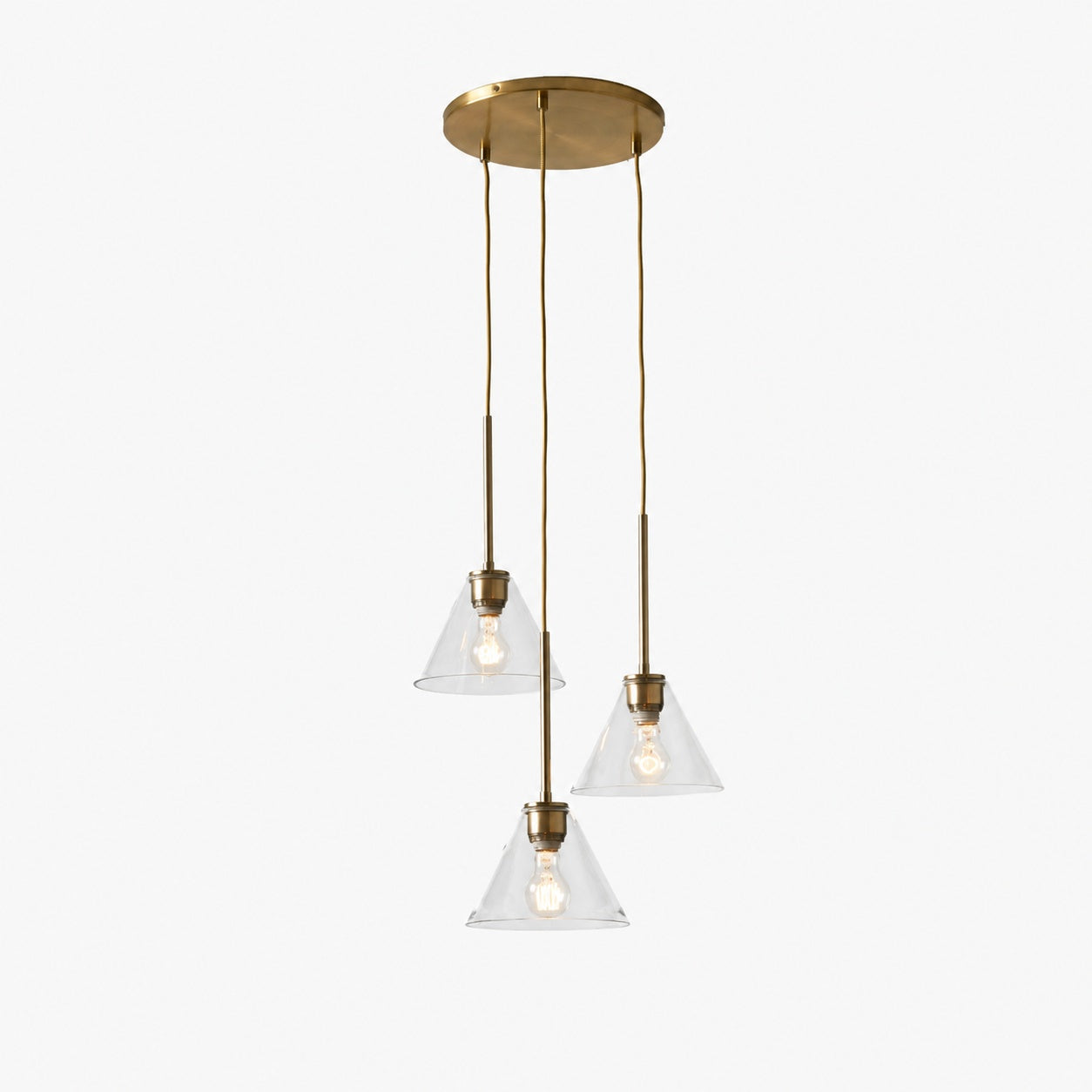 Conica 3-flammiger Kegel-Kronleuchter – Skulpturale Pendelleuchte aus Glas im modernen Stil