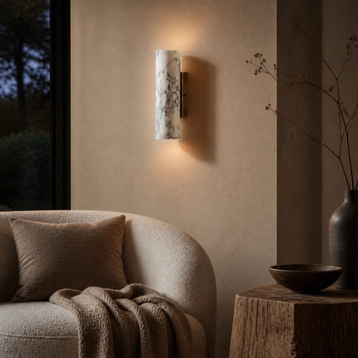 Wolvina Natural Marble Tube Sconce with Sleek Metal Details