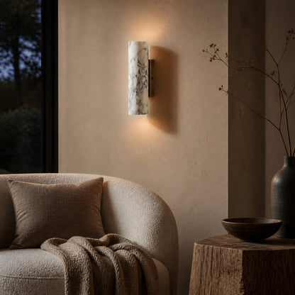 Wolvina Natural Marble Tube Sconce with Sleek Metal Details