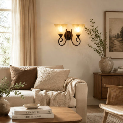Frosted glass wall sconce in a bright seating room
