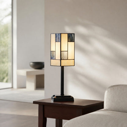 TF Manchester Square Table Lamp - Geometric Glass and Metal for Bedroom and Living Room