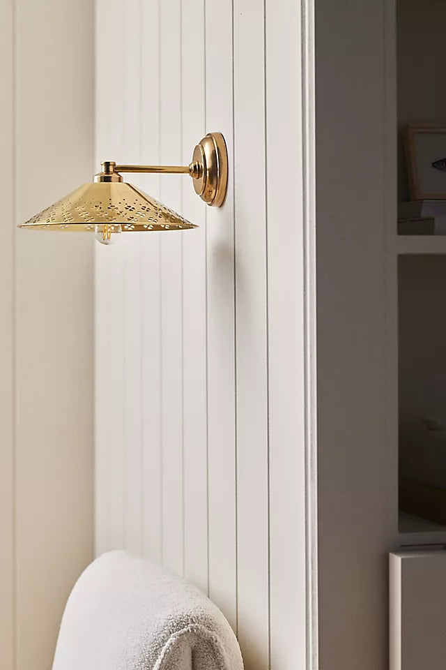 Auriglow Modern Perforated Wall Sconce – Brass Accent Light for Bedroom or Hallway
