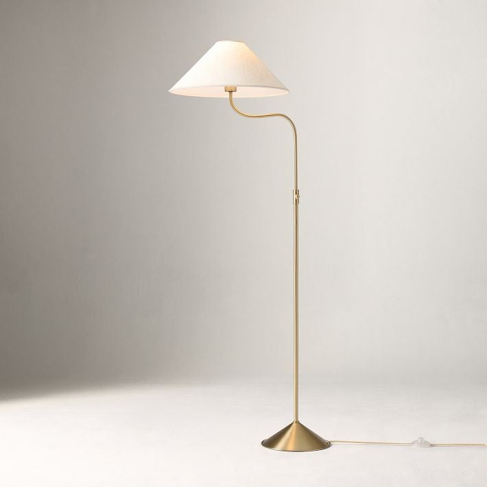 Fibura Modern Linen-Shade Adjustable Floor Lamp with Sleek Metal Arc for Living Rooms and Bedrooms