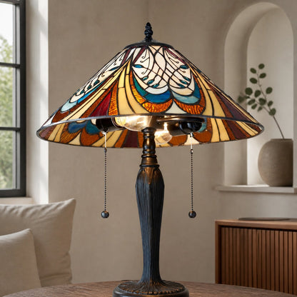 TF Hector Art Nouveau Table Lamp – Stained Glass Shade Decorative Lighting for Living Room or Bedroom