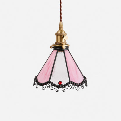 Pink stained glass single pendant light