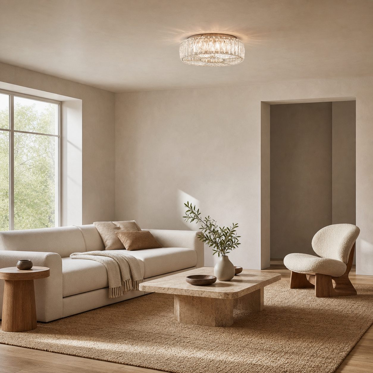 Glomar Glass Round Flush Ceiling Light - Modern Metal Glass Finish Living Areas