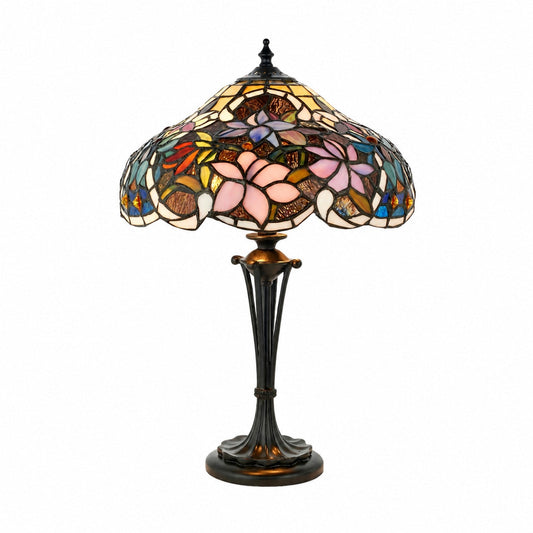 TF Sullivan Tiffany Tischleuchte - Florales Buntglasdesign für Schlaf- oder Wohnzimmer
