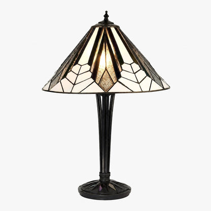 TF Astoria Art Deco Tischleuchte aus Buntglas – Facettierter und irisierender Schirm für Schlaf- oder Wohnzimmer