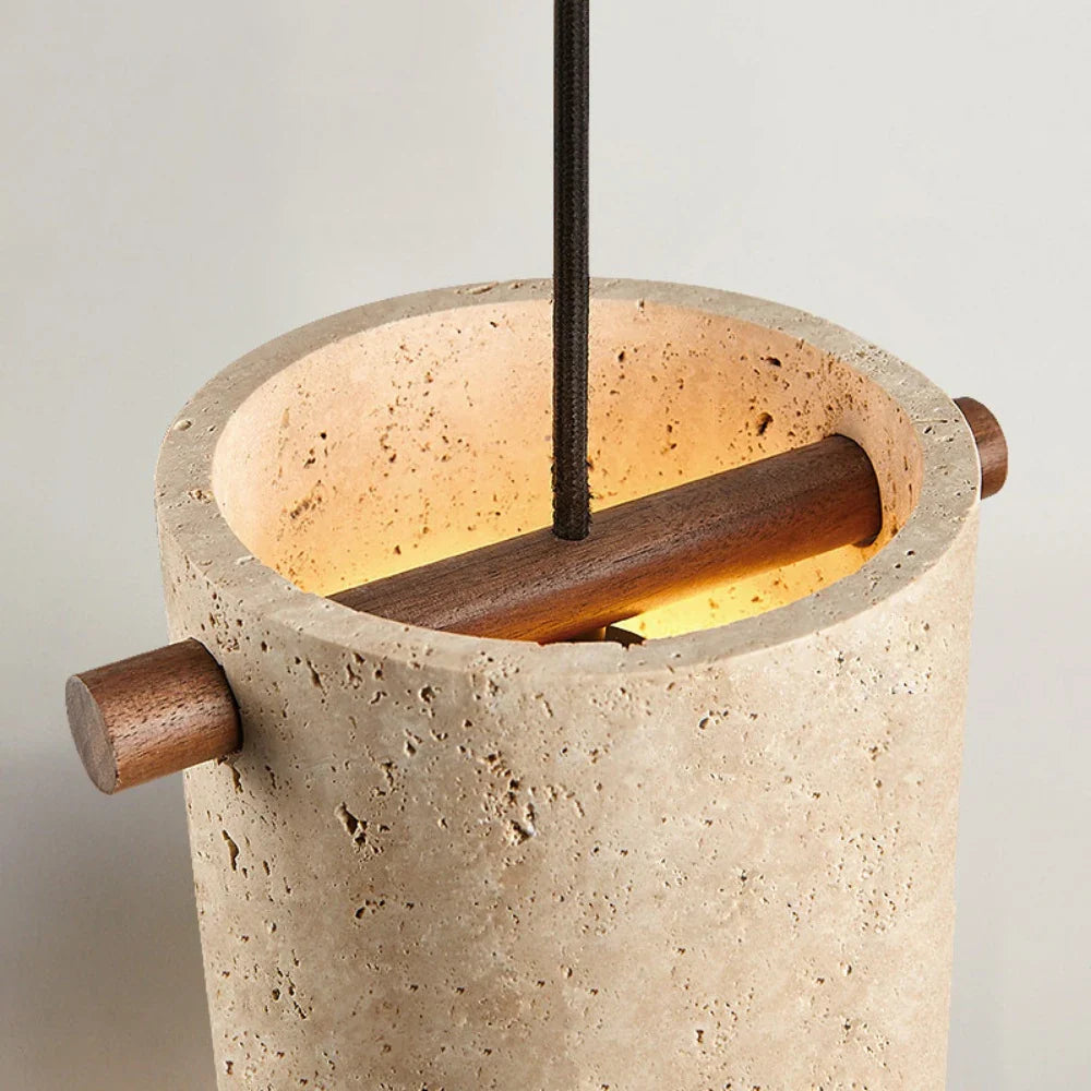 Wabi-Sabi Travertine Cylinder Pendant Light