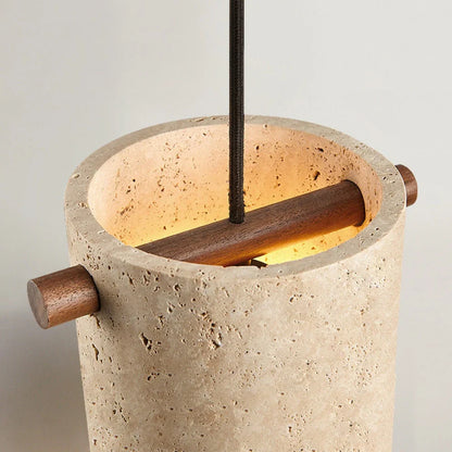 Wabi-Sabi Travertine Cylinder Pendant Light