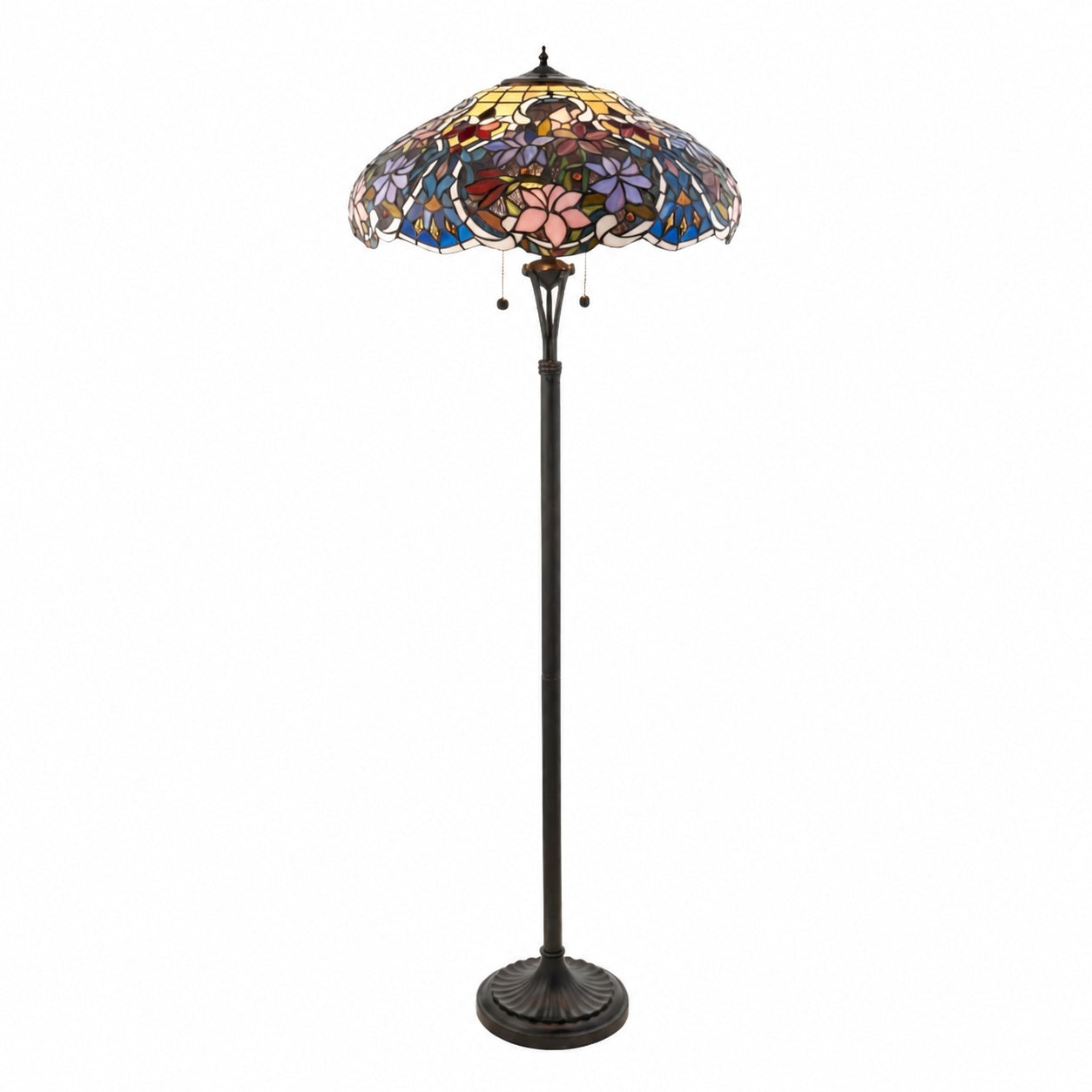 TF Sullivan Tiffany Stehlampe - Florales Buntglasdesign für Arbeits- oder Wohnzimmer