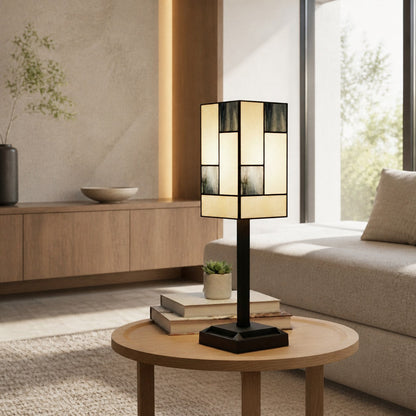 TF Manchester Square Table Lamp - Geometric Glass and Metal for Bedroom and Living Room