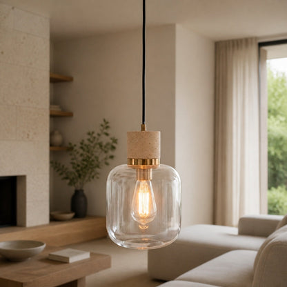 Korlisse Pendelleuchte aus Naturstein und Glas – Stilvolle Lampe für Wohnzimmer oder Lounge