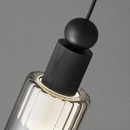 Copper black ribbed glass pendant close detail
