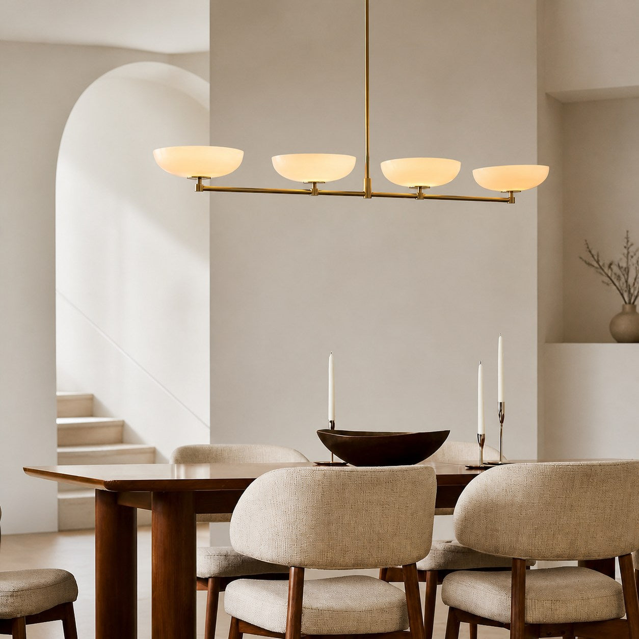 Vega Glas-Kronleuchter im Mid-Century-Modern-Stil mit Glasschirmen für Esszimmer und Kücheninsel