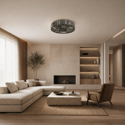 Glomar Glass Round Flush Ceiling Light - Modern Metal Glass Finish Living Areas