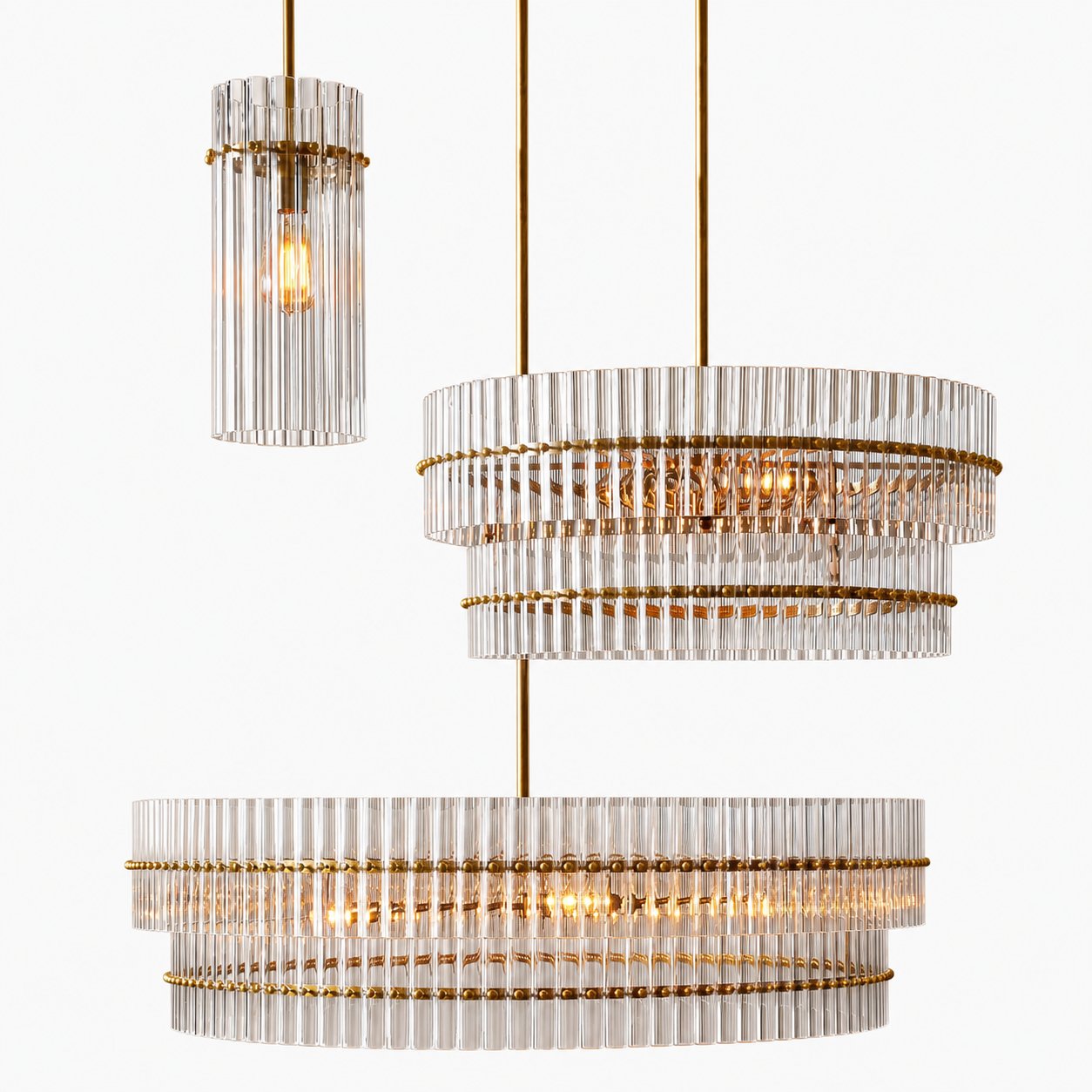 Lumora Kristall-Pendelleuchte – Elegantes Trommelmessing und geschliffenes Glas